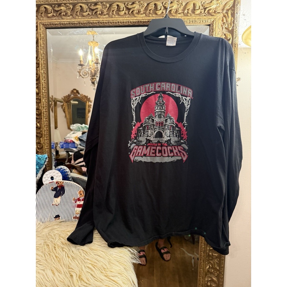Vtg Y2K University South Carolina Gamecock Blk Lg Slve T-Shirt haunted Halloween